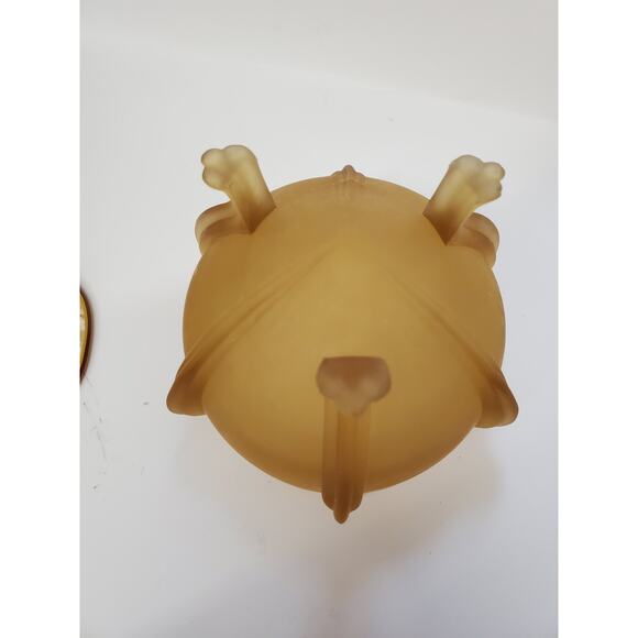 Vintage Art Deco Amber Frosted Glass Vanity Powder Jar Footed with Celluloid Lid - Picture 7 of 16